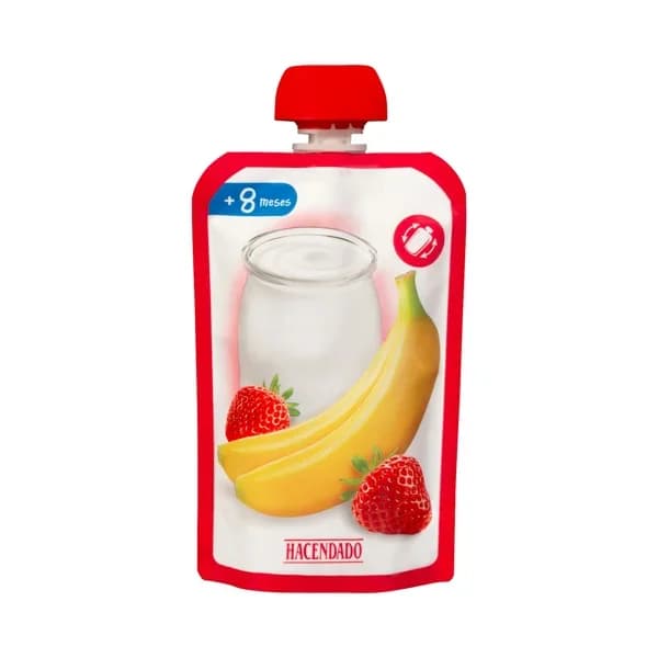 Postre lácteo infantil de fresa y plátano Hacendado +8 meses - 0.1 kg - Imagen del producto en Findit