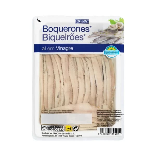 Boquerones en vinagre Hacendado en aceite de girasol - 0.06 kg - Imagen del producto en Findit