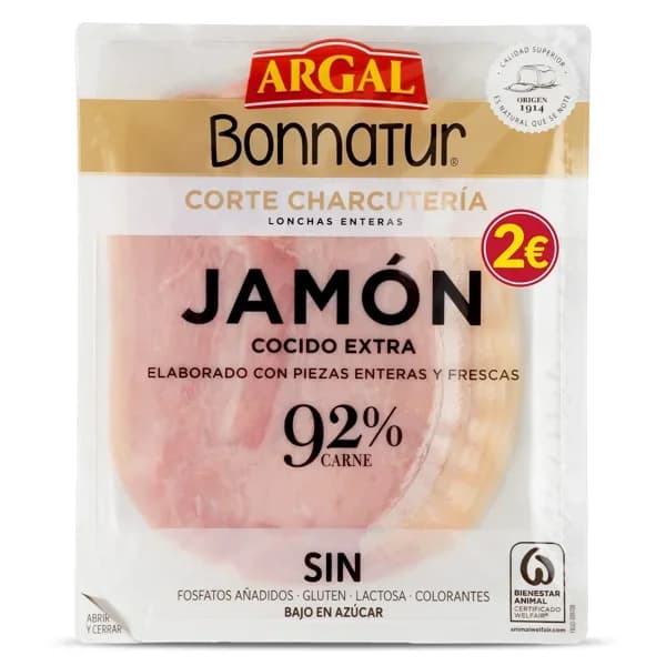 Jamón cocido extra 92% carne Bonnatur sobre 120 g - 0.12 kg - Imagen del producto en Findit
