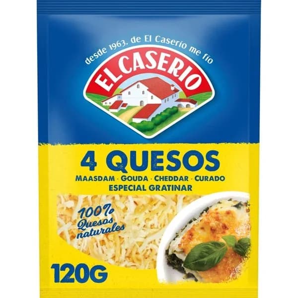 Queso rallado 4 quesos especial para gratinar El Caserío bolsa 120 g - 0.12 kg - Imagen del producto en Findit