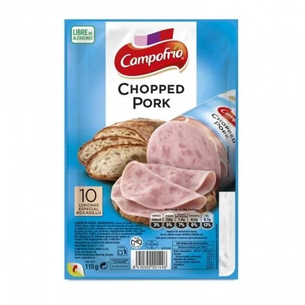 Chopped pork en lonchas Campofrío sin gluten 95 g - 0.1 kg - Imagen del producto en Findit