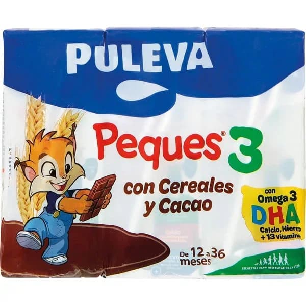 Preparado lácteo infantil de crecimiento con cereales y cacao de 12 a 36 meses Puleva Peques 3 pack de 3 unidades de 200 ml. - 0.6 l - Imagen del producto en Findit