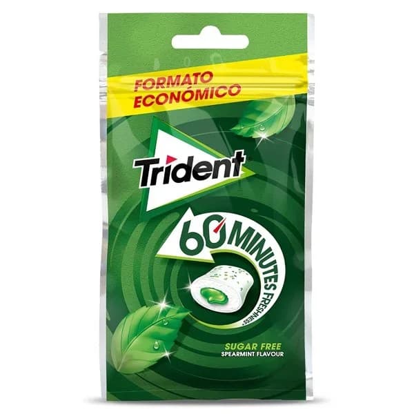 Chicles sabor hierbabuena 60 minutos Trident bolsa 39.6 g - 0.04 kg - Imagen del producto en Findit