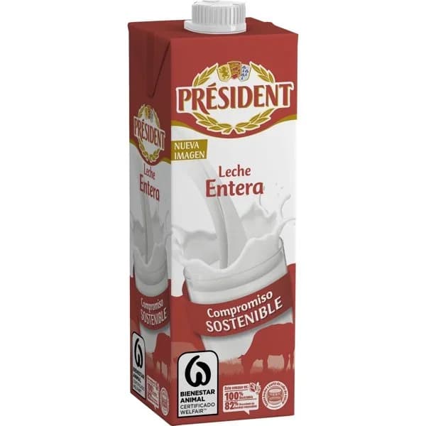Leche entera PRESIDENT, brik 1 litro - 1 l - Imagen del producto en Findit