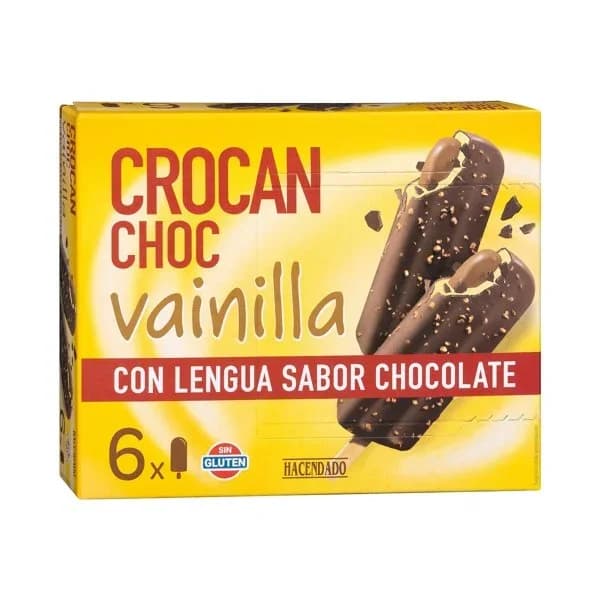 Helado crocan choc vainilla Hacendado con lengua sabor chocolate - 0.45 l - Imagen del producto en Findit