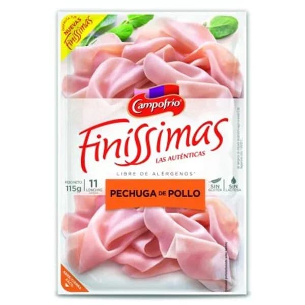 Pechuga de pollo Campofrío Finissimas sin gluten y sin lactosa 115 g. - 0.12 kg - Imagen del producto en Findit