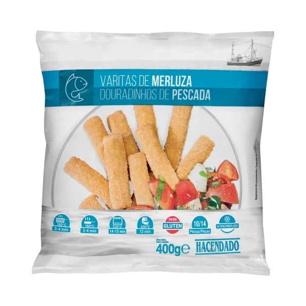 Varitas de merluza empanadas Hacendado ultracongeladas - 0.4 kg - Imagen del producto en Findit