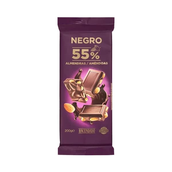 Chocolate negro 55% cacao Hacendado con almendras - 0.2 kg - Imagen del producto en Findit