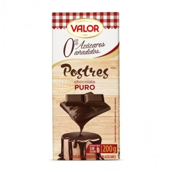Chocolate puro para postre sin azúcar VALOR, tableta 200 g - 0.2 kg - Imagen del producto en Findit