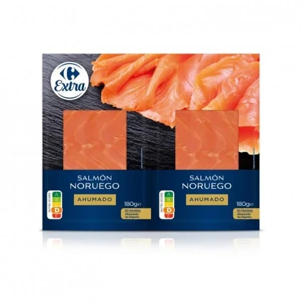 Salmón ahumado noruego Extra Carrefour pack de 2 unidades de 180 g. - 0.36 kg - Imagen del producto en Findit