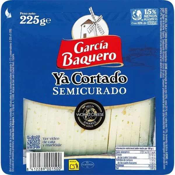 Queso semicurado mezcla G. BAQUERO, cuña cortada 225 g - 0.23 kg - Imagen del producto en Findit