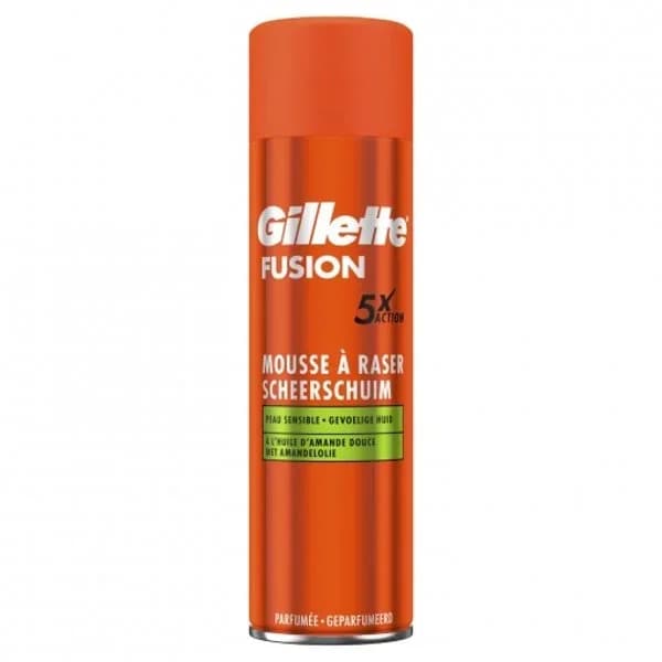 Espuma de afeitar con aceite de almendras para piel sensible acción x5 Fusion Gillette 250 ml. - 0.25 l - Imagen del producto en Findit