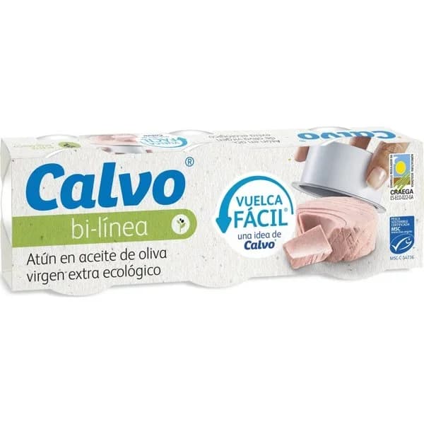 Atún con aceite de oliva ecológico CALVO, pack 3x65 g - 0.16 kg - Imagen del producto en Findit