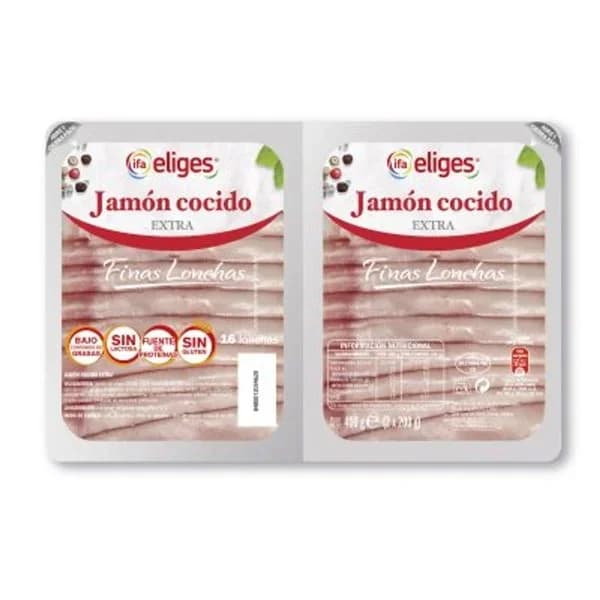 Jamón cocido finas lonchas 2x200 g - 1 ud - Imagen del producto en Findit
