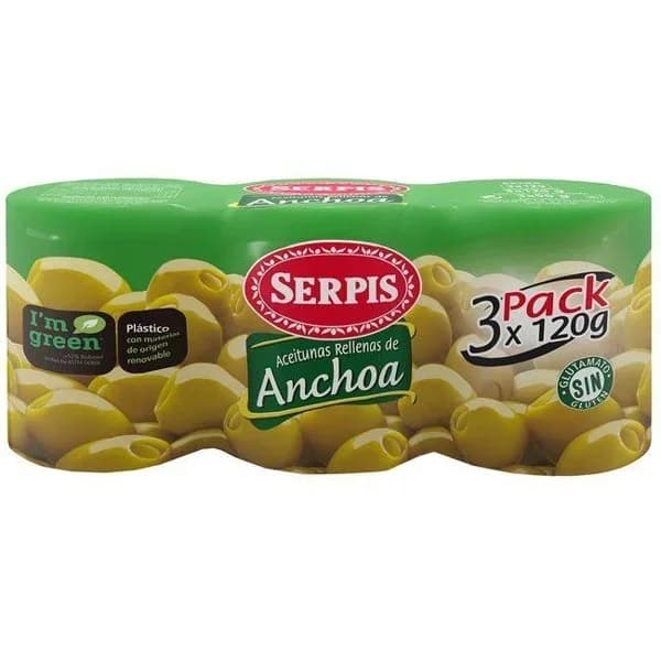 Aceitunas rellenas de anchoa EL SERPIS, pack 3x120 g - 0.36 kg - Imagen del producto en Findit