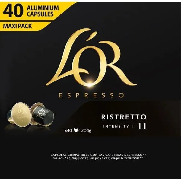 Café ristretto en cápsulas L'Or Espresso compatible con Nespresso 40 unidades de 5,2 g. - 0.21 kg - Imagen del producto en Findit
