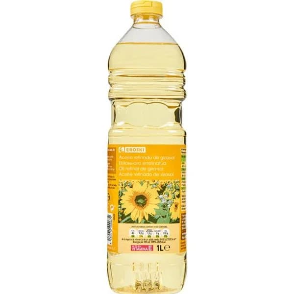 Aceite de girasol EROSKI, botella 1 litro - 1 l - Imagen del producto en Findit