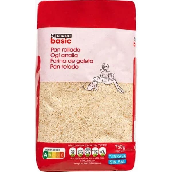 Pan rallado EROSKI BASIC, paquete 750 g - 0.75 kg - Imagen del producto en Findit