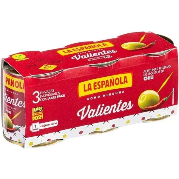 Aceitunas rellenas de chili valientes LA ESPAÑOLA, pack 3x50 g - 0.15 kg - Imagen del producto en Findit