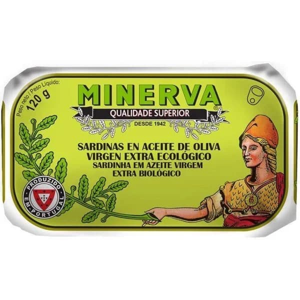 Sardinas en aceite de oliva eco MINERVA, lata 120 g - 0.09 kg - Imagen del producto en Findit