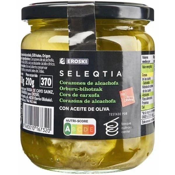 Alcachofa en aceite de oliva Eroski SELEQTIA, frasco 330 g - 0.33 kg - Imagen del producto en Findit