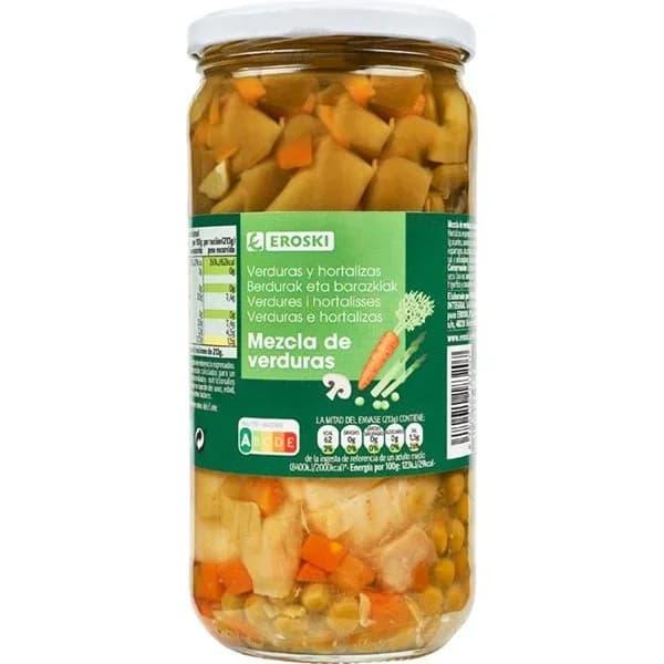 Mezcla de verduras EROSKI, frasco 425 g - 0.42 kg - Imagen del producto en Findit