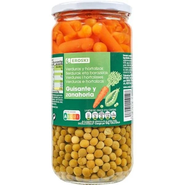 Guisante-zanahoria EROSKI, frasco 425 g - 0.42 kg - Imagen del producto en Findit