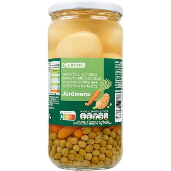 Mezcla de verduras a la jardinera EROSKI, frasco 425 g - 1 ud - Imagen del producto en Findit
