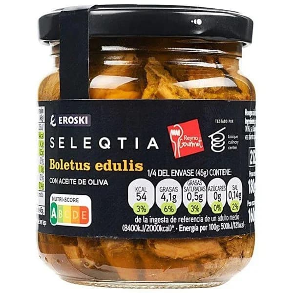 Boletus en aceite de oliva EROSKI SELEQTIA, frasco 180 g - 0.18 kg - Imagen del producto en Findit