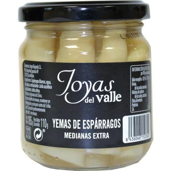 Yemas de espárrago extra medianas JOYAS DEL VALLE, frasco 110 g - 0.11 kg - Imagen del producto en Findit