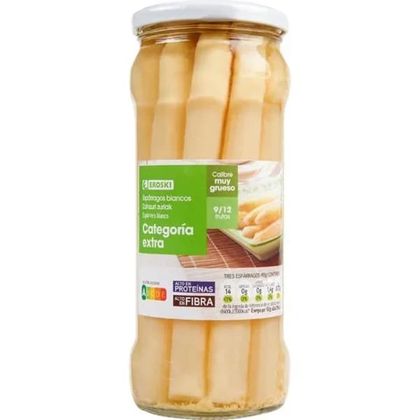 Espárrago muy grueso 9/12 piezas EROSKI, frasco 325 g - 0.33 kg - Imagen del producto en Findit