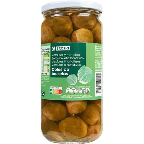 Coles de Bruselas medianas EROSKI, frasco 400 g - 0.4 kg - Imagen del producto en Findit