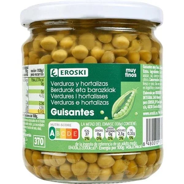 Guisante muy fino EROSKI, frasco 215 g - 0.21 kg - Imagen del producto en Findit
