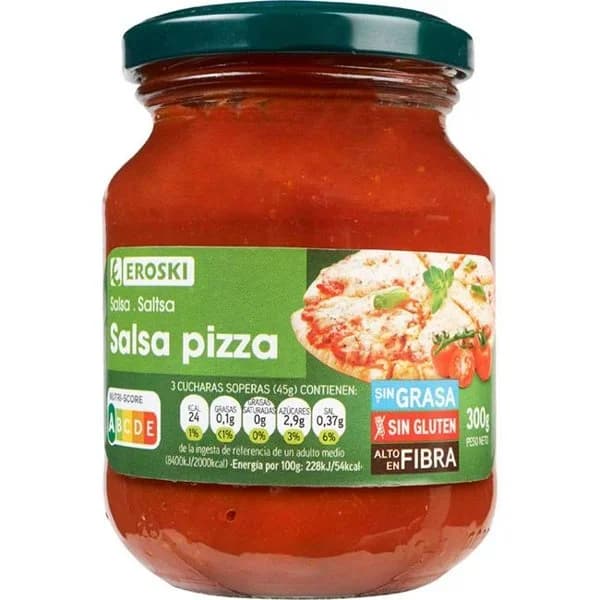 Salsa de tomate para pizza EROSKI, frasco 300 g - 0.3 kg - Imagen del producto en Findit
