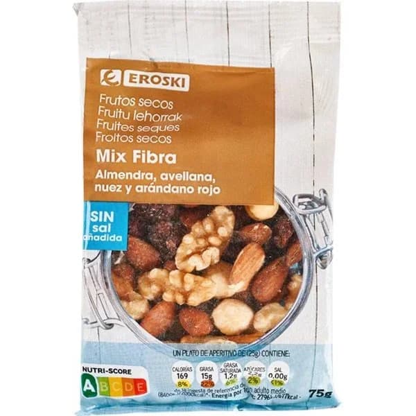 Mix fibra sin sal añadida EROSKI, bolsa 75 g - 1 ud - Imagen del producto en Findit