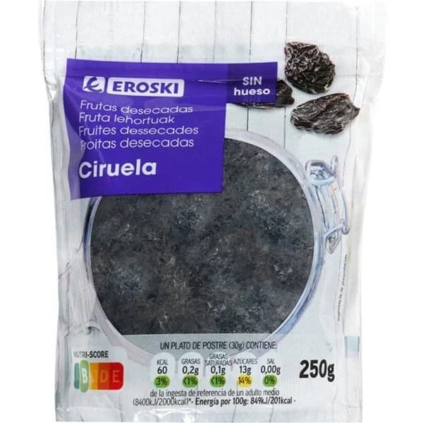 Ciruela pasa sin hueso EROSKI, bolsa 250 g - 0.25 kg - Imagen del producto en Findit