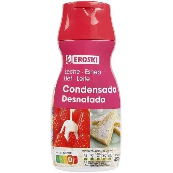 Leche condensada desnatada EROSKI, dosificador 450 g - 0.45 kg - Imagen del producto en Findit