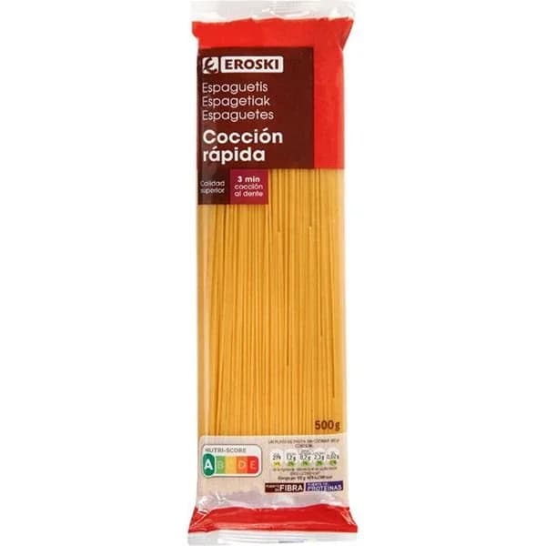 Spaghetti de cocción rápida EROSKI, paquete 500 g - 0.5 kg - Imagen del producto en Findit