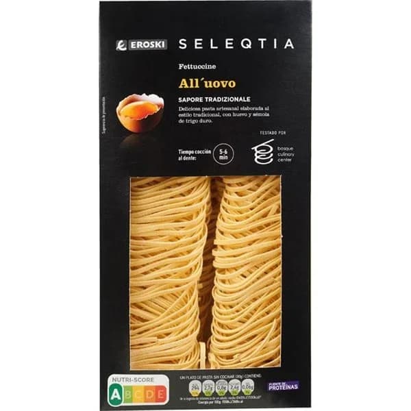 Fettuccine all'uovo EROSKI SELEQTIA, paquete 250 g - 0.25 kg - Imagen del producto en Findit