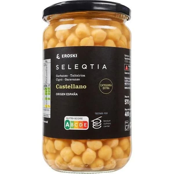 Garbanzo cocido Eroski SELEQTIA, frasco 400 g - 0.4 kg - Imagen del producto en Findit