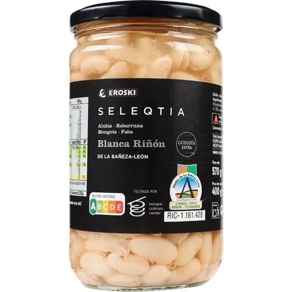Alubia blanca riñón cocida IGP Bañeza E. SELEQTIA, frasco 400 g - 0.4 kg - Imagen del producto en Findit