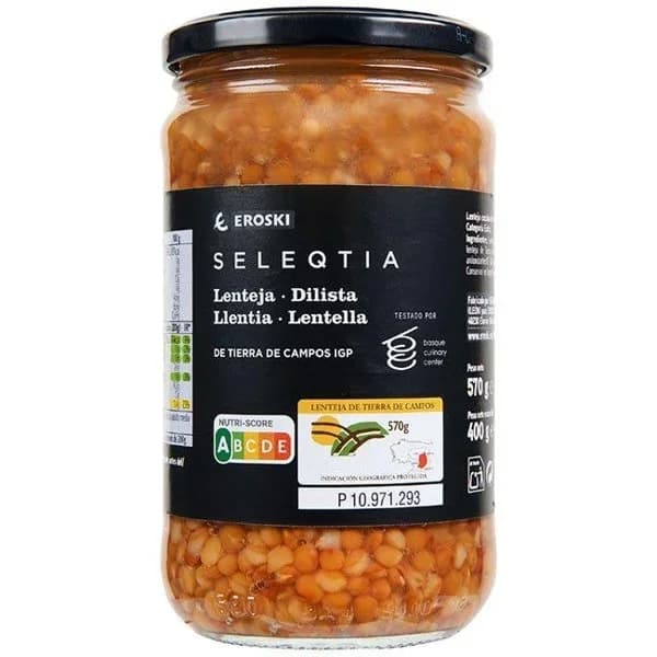 Lenteja cocida I.G.P. Tierra de Campos E.SELEQTIA, frasco 400 g - 0.4 kg - Imagen del producto en Findit