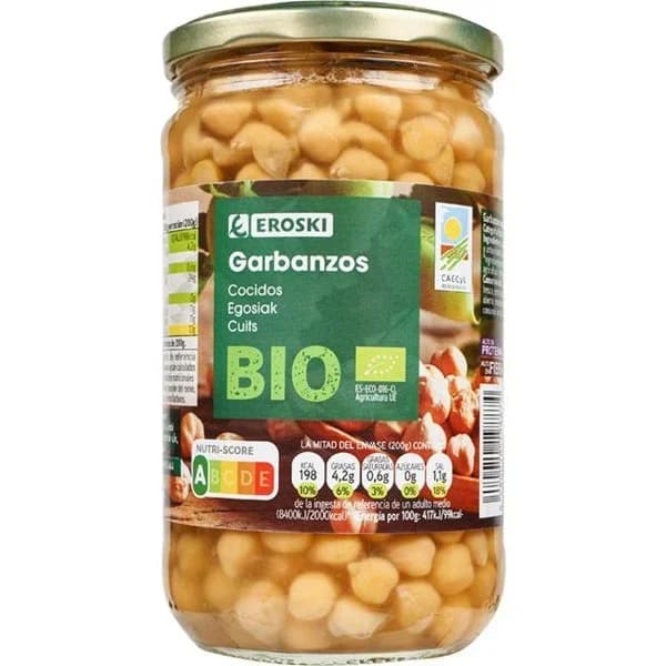 Garbanzo cocido EROSKI BIO, frasco 400 g - 0.4 kg - Imagen del producto en Findit