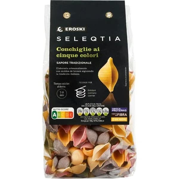 Conchiglie Ai Cinque Colori EROSKI SELEQTIA, paquete 500 g - 0.5 kg - Imagen del producto en Findit