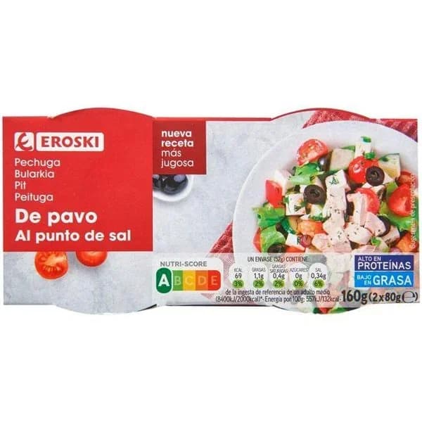 Pechuga de pavo al punto de sal EROSKI, pack 2x52 g - 0.1 kg - Imagen del producto en Findit