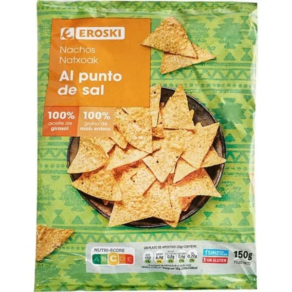 Nachos naturales EROSKI, bolsa 150 g - 0.15 kg - Imagen del producto en Findit