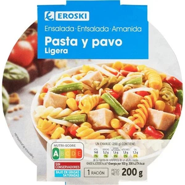 Ensalada de pasta-pavo EROSKI, bowl 200 g - 0.2 kg - Imagen del producto en Findit