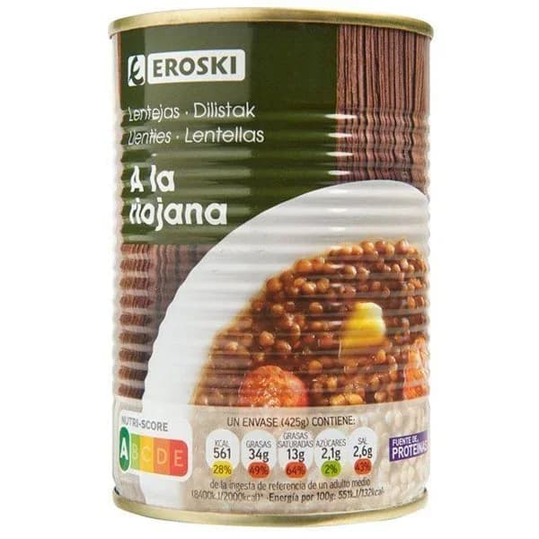Lentejas a la Riojana EROSKI, lata 425 g - 0.42 kg - Imagen del producto en Findit