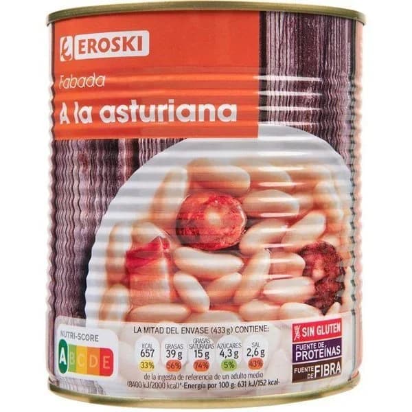 Fabada a la asturiana EROSKI, lata 865 g - 0.86 kg - Imagen del producto en Findit