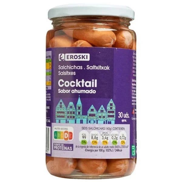 Salchichas Cocktail EROSKI, frasco 200 g - 0.2 kg - Imagen del producto en Findit